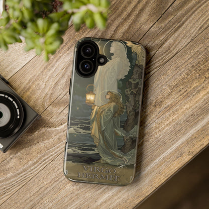 Virgo "The Hermit" Tarot Card Phone Case on a wooden table