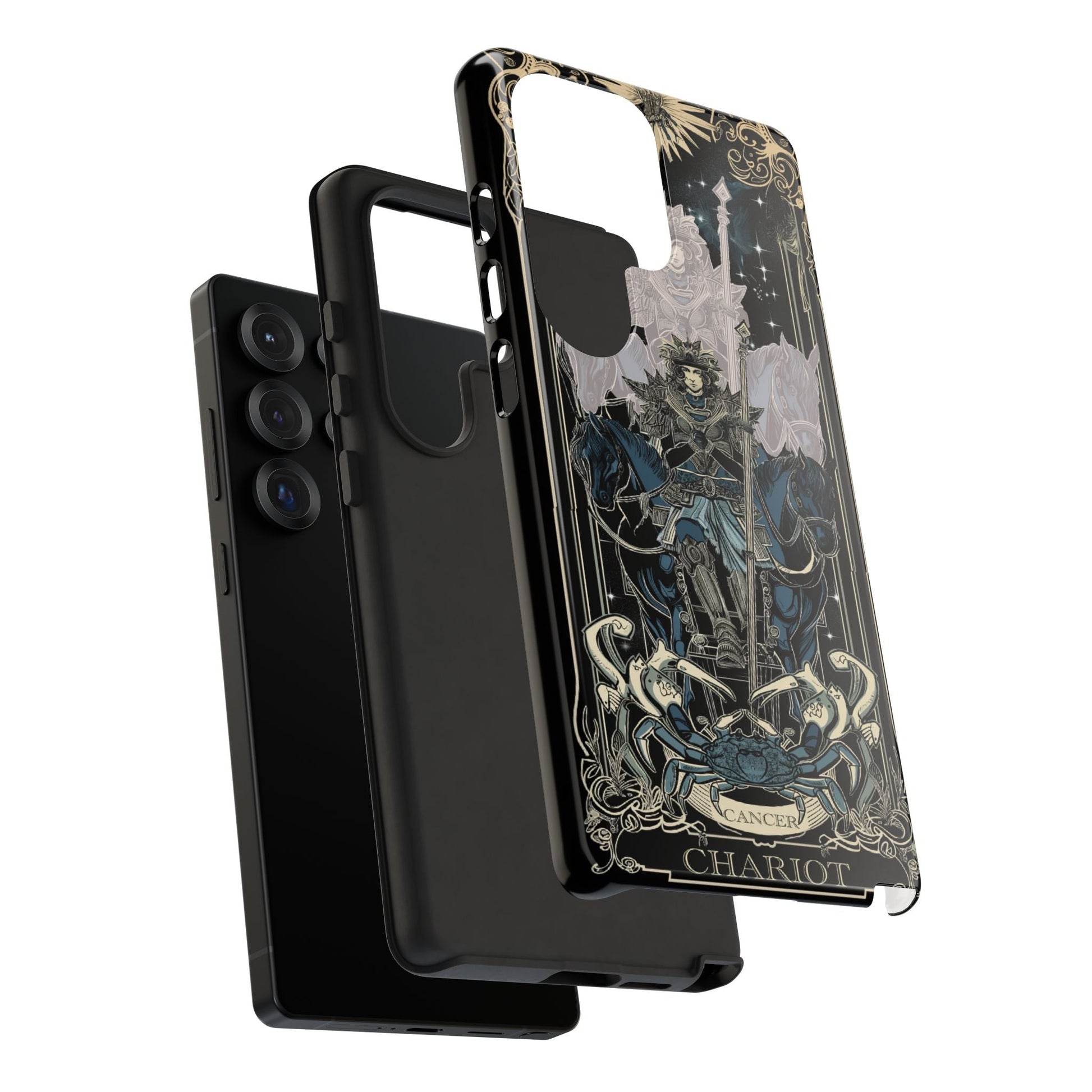 Angled view of the Cancer phone case showing the 3D wrap design and glossy finish.