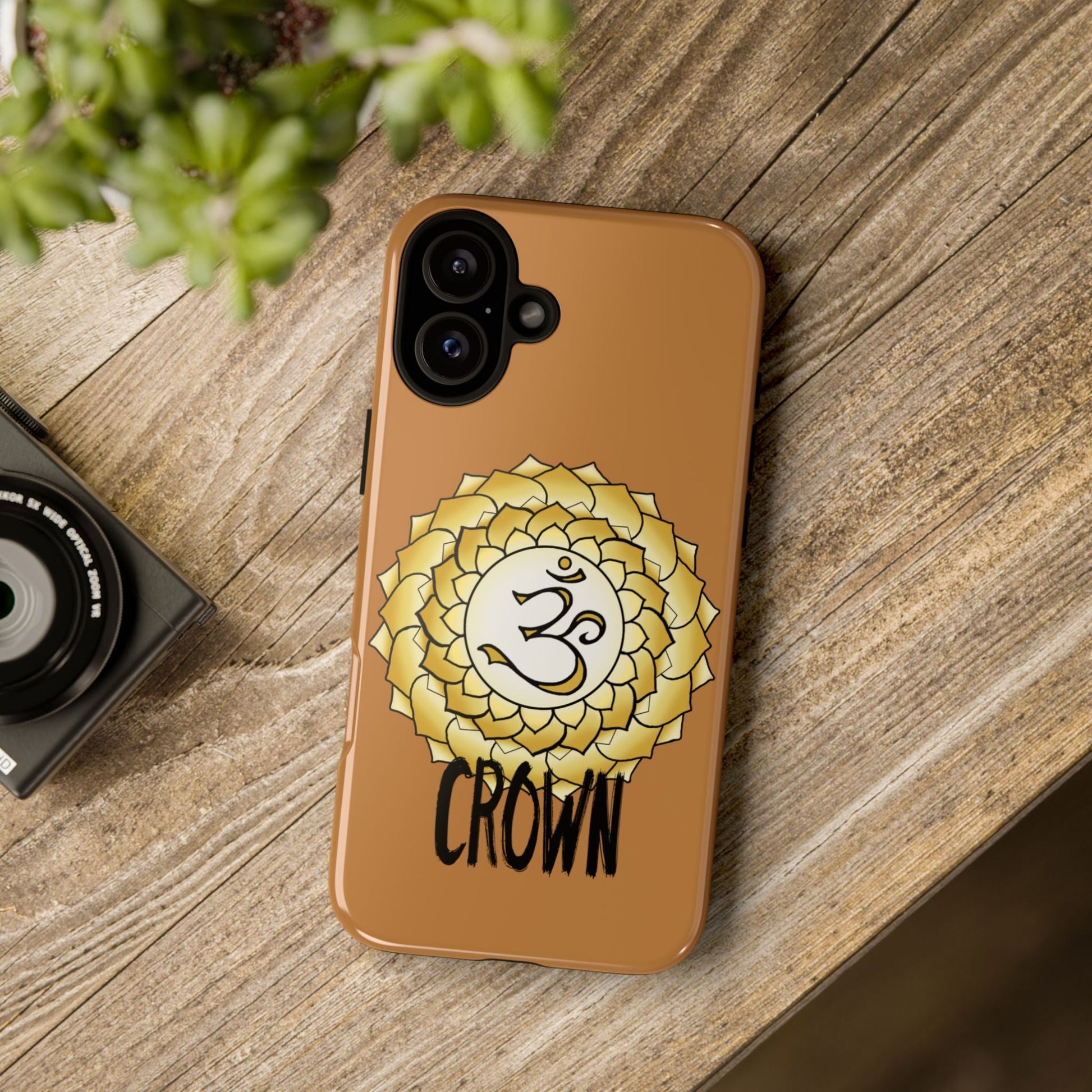 Crown Chakra Phone Case - Sahasrara on a wooden table 