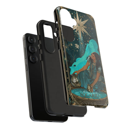 Angled view of the Aquarius phone case showing the 3D wrap design and glossy finish.