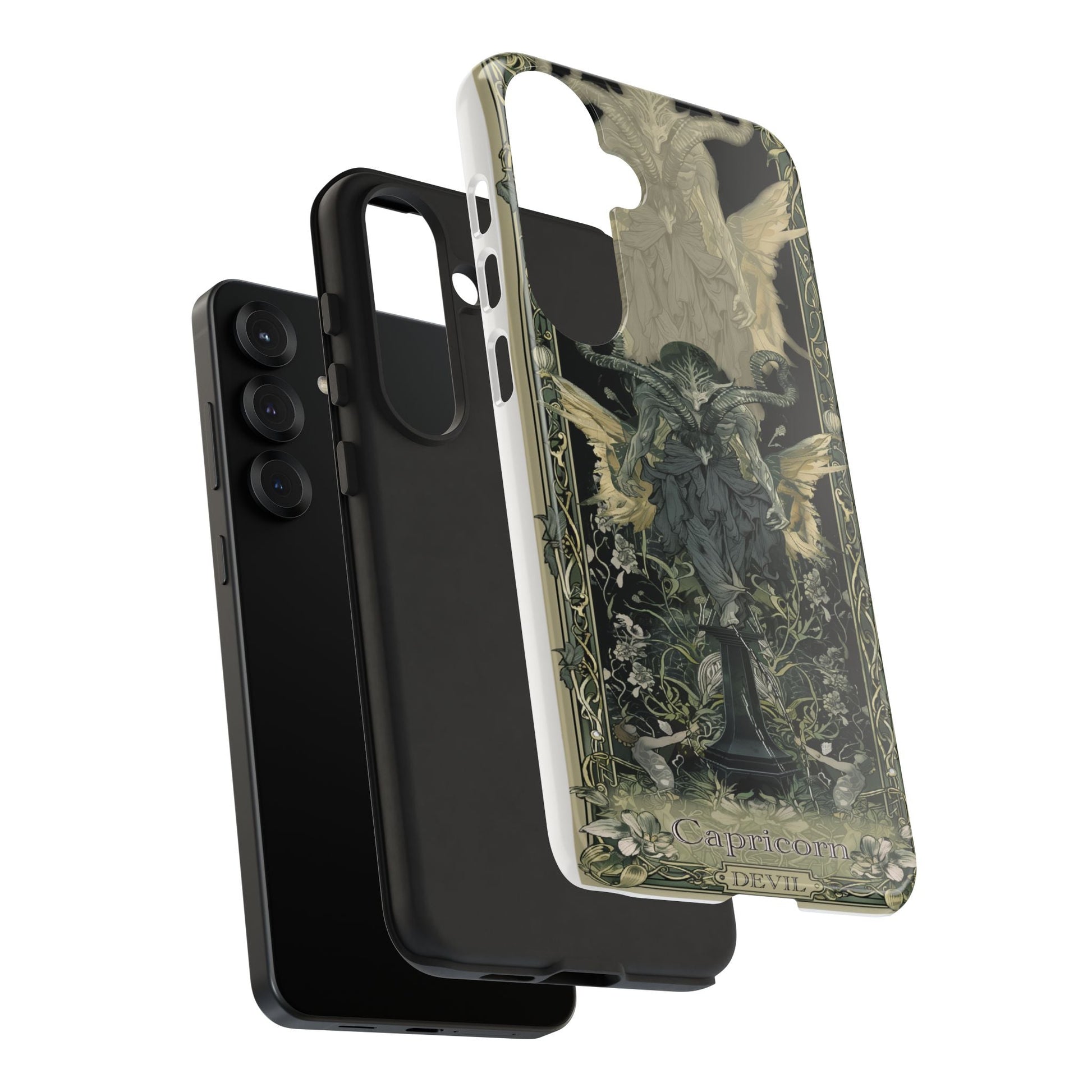 Capricorn "The Devil" Tarot Card Phone Case showing layers at an angle