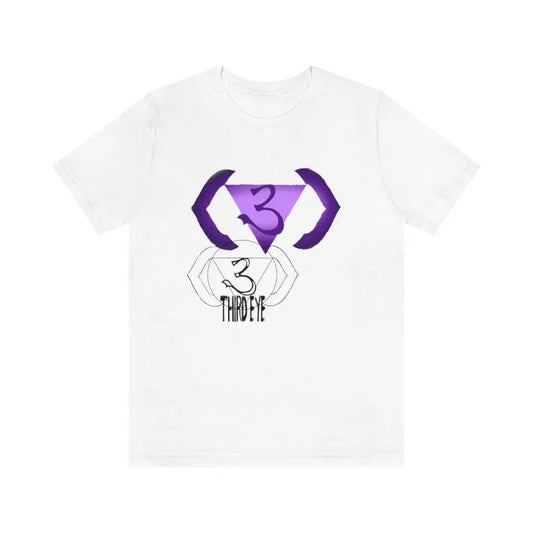 Boundless Third Eye Chakra Shirt in White on a flat background, showcasing the vibrant Anja symbol.