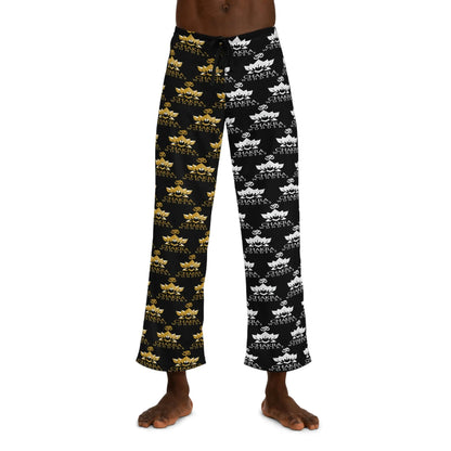 Model wearing the black Chakra Wonders Pajama Pants to show fit and the unique gold and silver design.