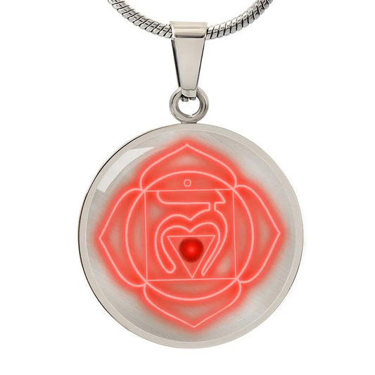 Silver Root Chakra Pendant Necklace on a white background.