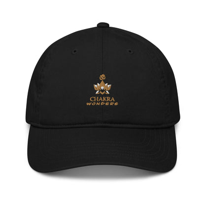 Black Chakra Wonders Logo Baseball Cap - Front view showing the embroidered company logo.