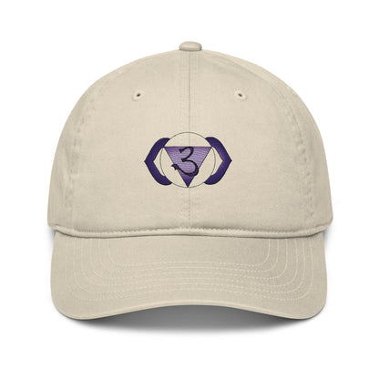 Oyster-colored Third Eye Chakra Baseball Cap - Front view with the Third Eye Chakra symbol.