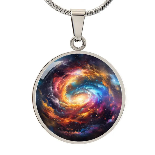 Silver Cosmic Energy Pendant Necklace on a white background.