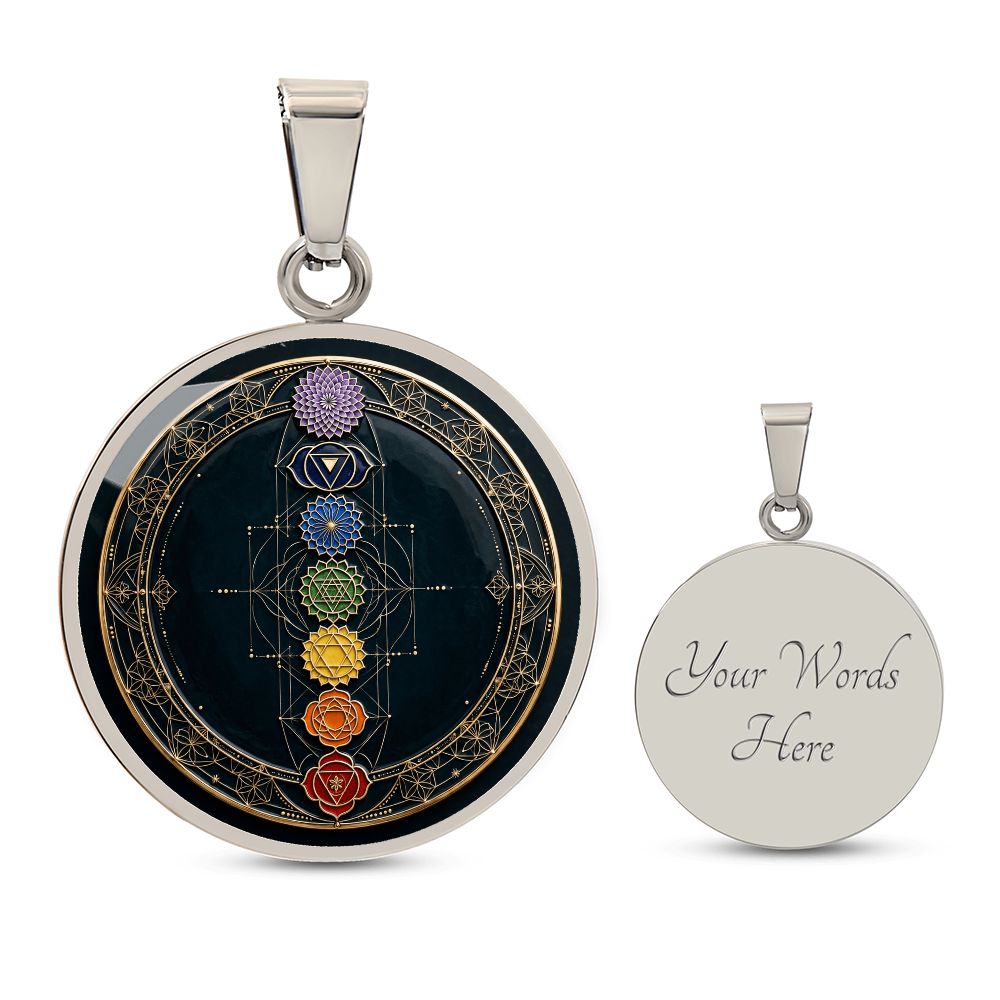 Seven Chakra Medallion Necklace – Fixed Chakra Pendant with Intention Card