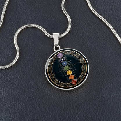 Seven Chakra Medallion Necklace – Fixed Chakra Pendant with Intention Card