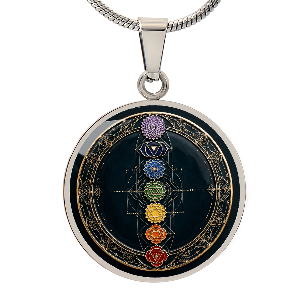 Seven Chakra Medallion Necklace – Fixed Chakra Pendant with Intention Card