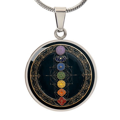 Seven Chakra Medallion Necklace – Fixed Chakra Pendant with Intention Card