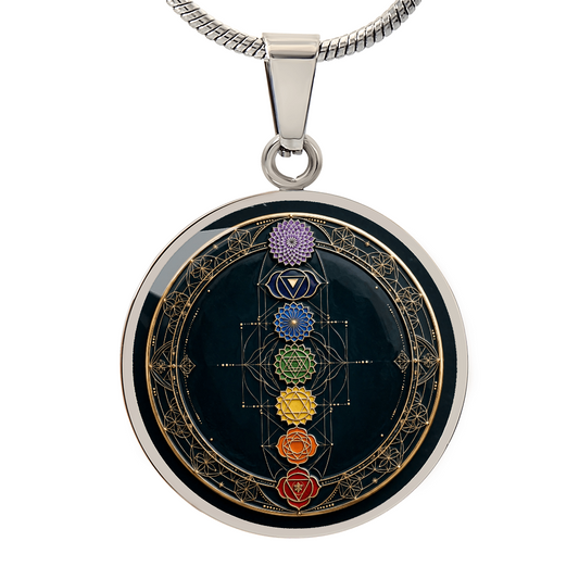 Seven Chakra Medallion Necklace – Fixed Chakra Pendant with Intention Card