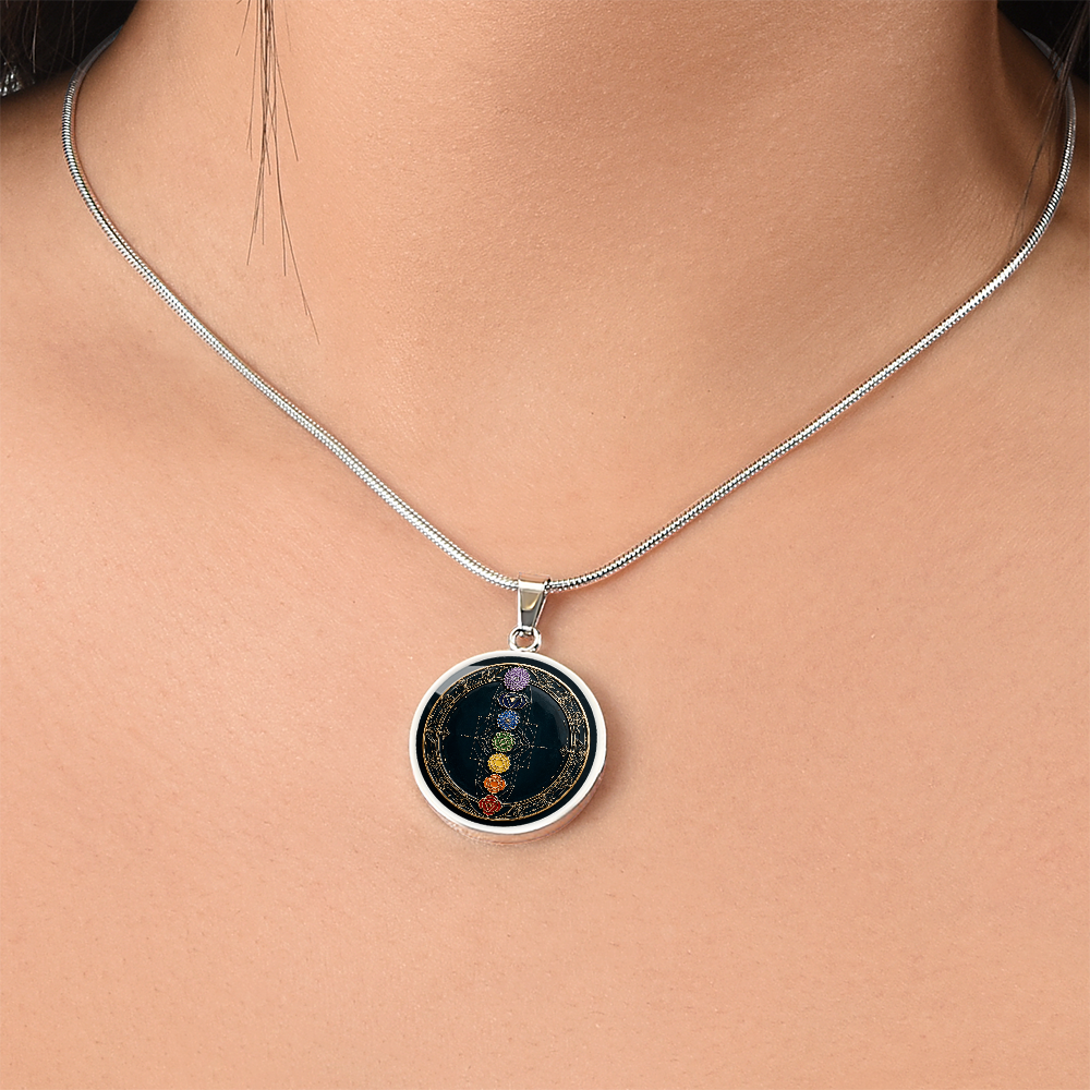 Seven Chakra Medallion Necklace – Fixed Chakra Pendant with Intention Card
